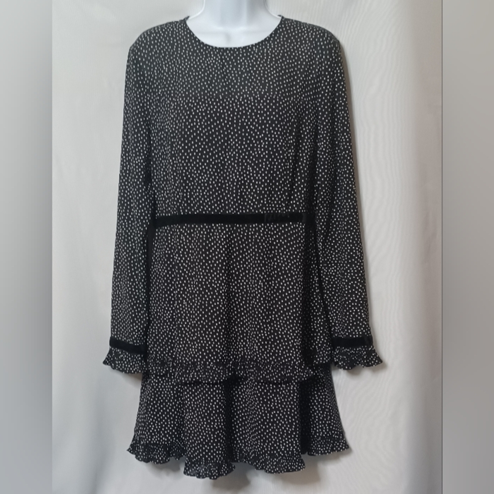 Lulus Women's Black and White Polka-dot Long Sleeve Mini Dress. Size L - Picture 5 of 14